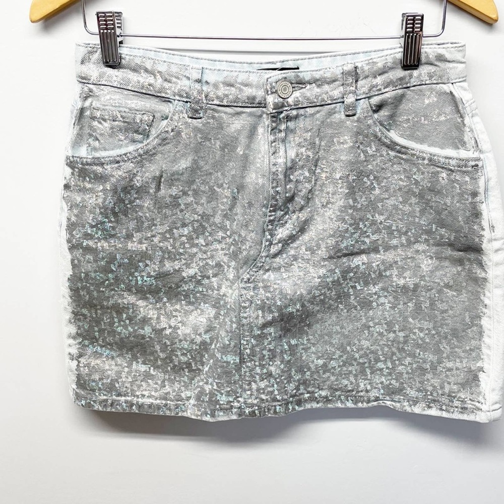 Missguided Silver Foil Finish Denim Skirt Size 8